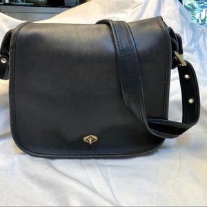 Vintage black leather coach crossbody messenger